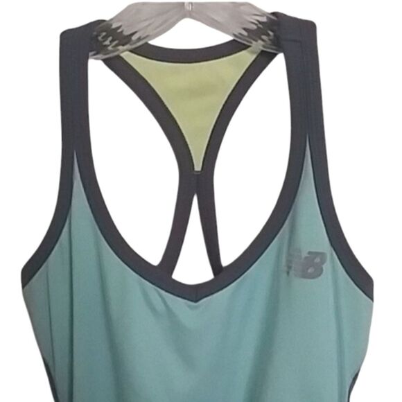New Balance Tank Top Womens NB DRY Racer Back Bra Athletic Mint Yellow Gray Y2K - Picture 2 of 11